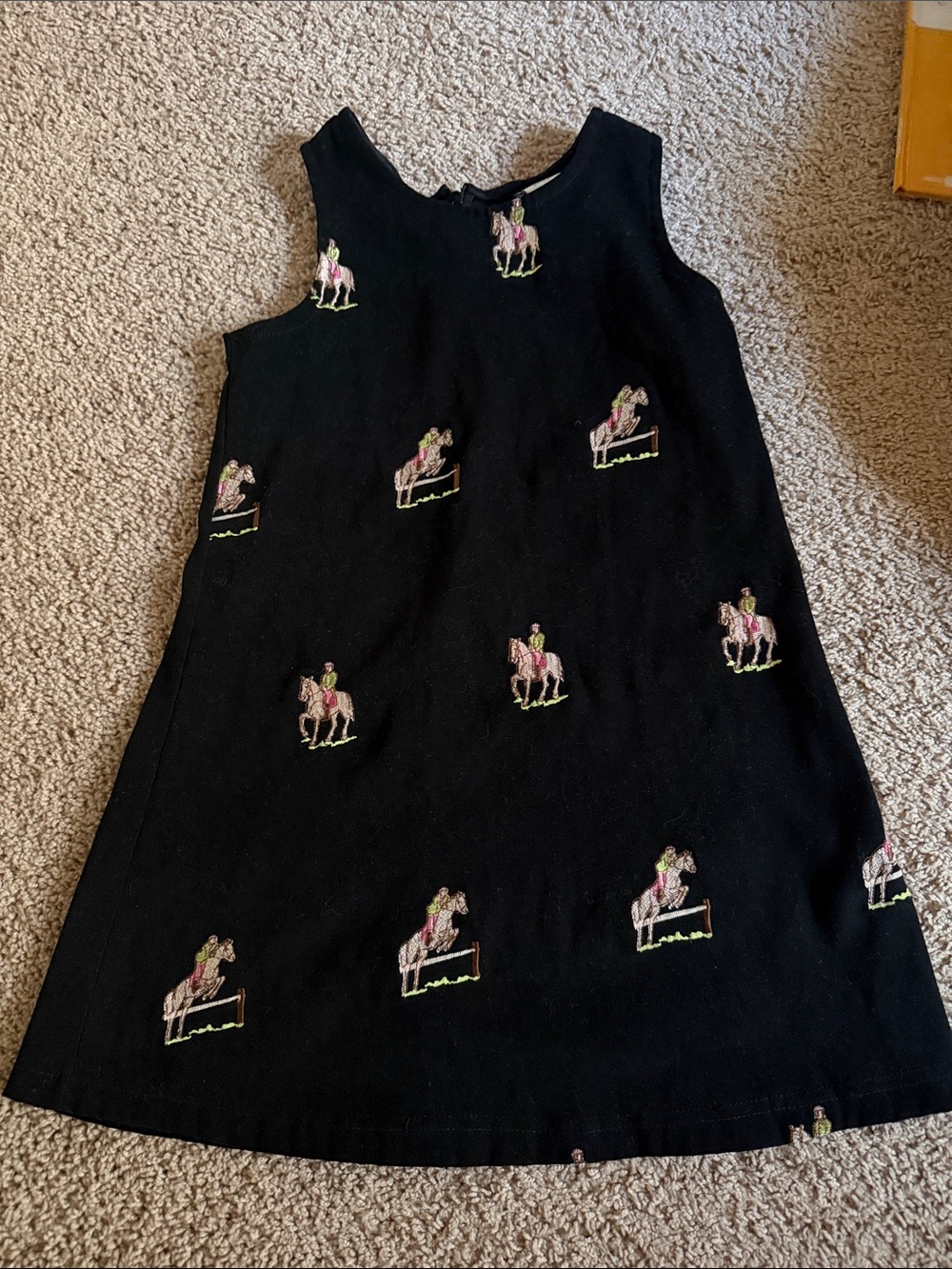 Vintage Black Dress with Pink & Green Embroidered Horse Motif